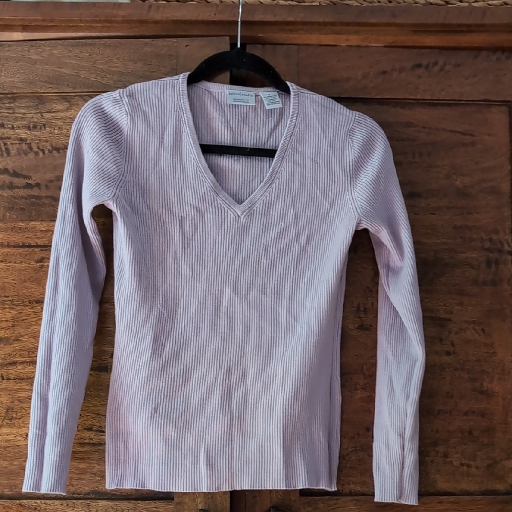 Sutton Studio Soft Mauve Ribbed Knit Top  Merino Wool